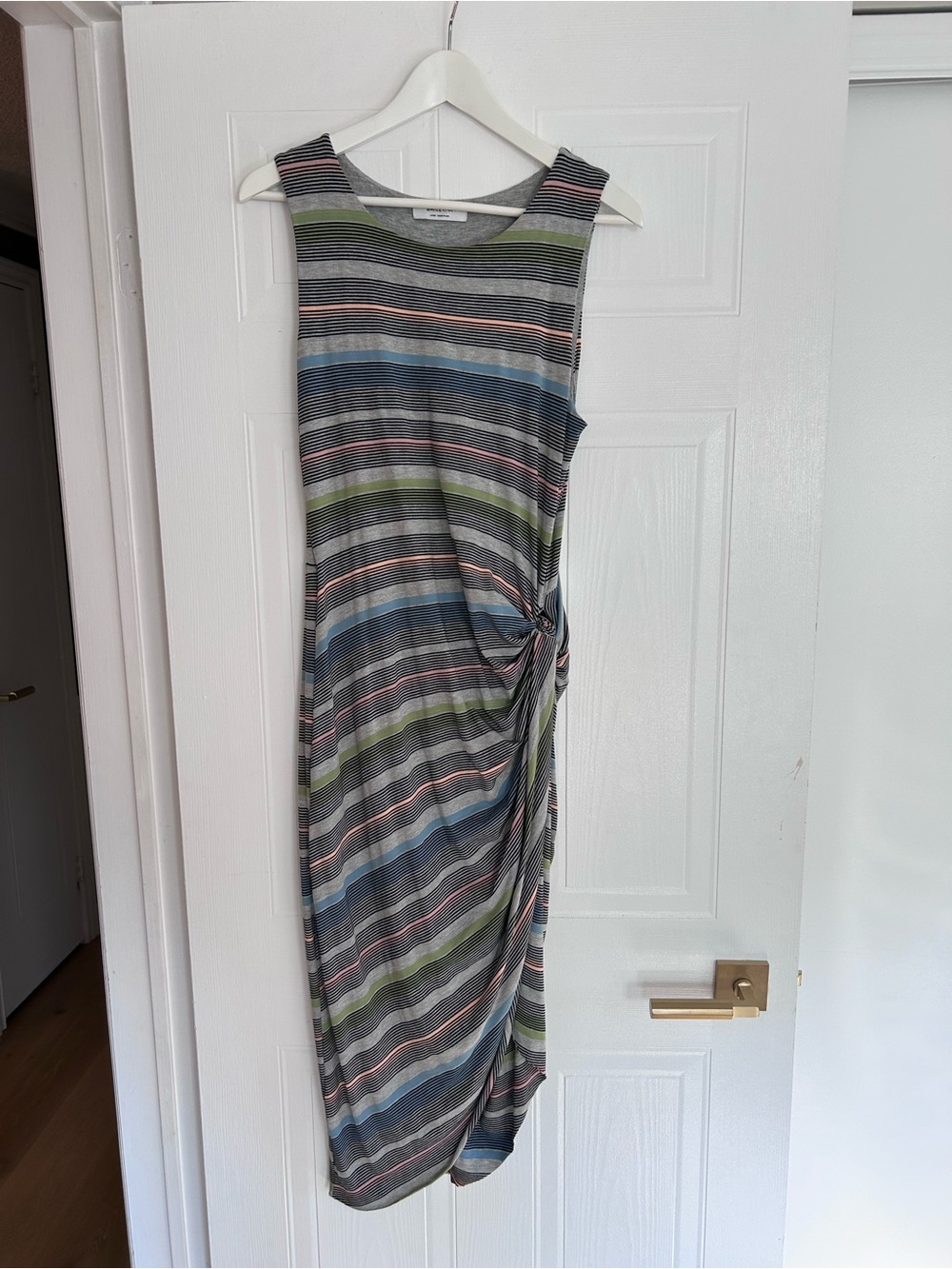 Bailey 44 Striped Side-Knot Midi Dress in Gray, Blue, Green, Pink
